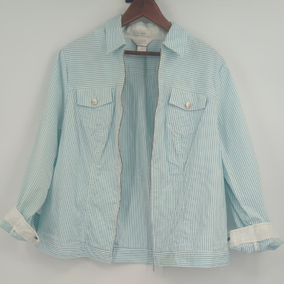 Christopher & Banks Summer Blue Seersucker Jacket With Two Pockets - Picture 1 of 8